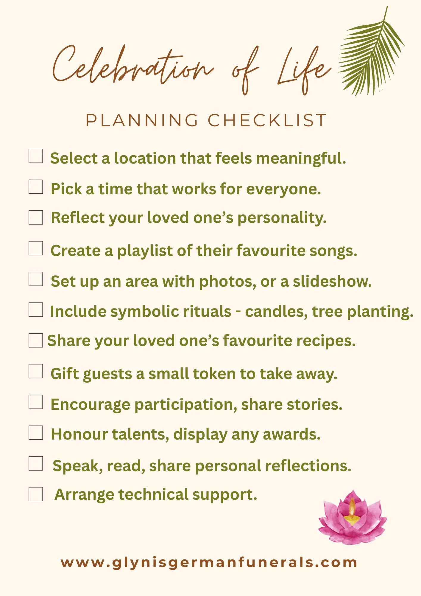 Celebration of Life planning checklist